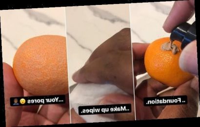 Cosmetic surgeon shows how make-up wipes don&apos;t work using orange skin