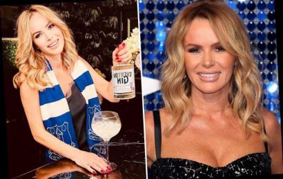 Amanda Holden thrills fans in slinky black nighty with a bottle of gin as she reveals she's an Everton fan