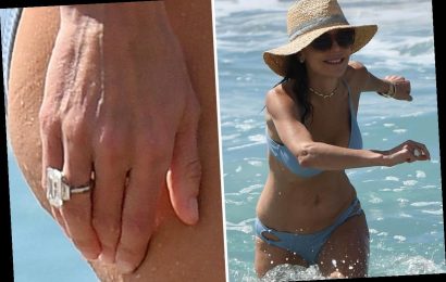 RHONY's Bethenny Frankel, 50, shows off her figure in tiny bikini and puts her '$1 MILLION' engagement ring on display