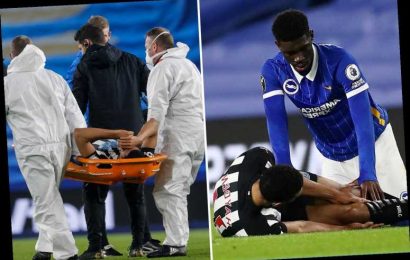 Newcastle's Isaac Hayden taken off on stretcher in agony after freak accident with distraught Brighton star Bissouma
