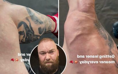 Game of Thrones star Hafthor Bjornsson shows off vein-popping legs and bulging calf muscles ahead of Eddie Hall fight