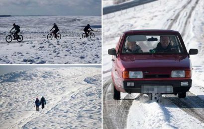 UK weather – Britain blanketed by snow, sleet and hail as temperatures plunge to -5C overnight