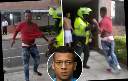 Shocking moment blood-soaked ex-Inter Milan star Fredy Guarin is arrested by cops after 'assaulting parents'
