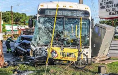 Car crashes into Atlanta bus, shuts down busy intersection