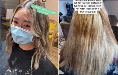 Hair stylist fixes woman’s streaky colour after botched home bleach job – but the scissors had to come out