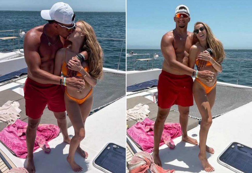 Patrick Mahomes kisses fiancée Brittany Matthews in cozy vacation photos