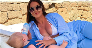 Shelby Tribble sizzles in white bikini on holiday with Sam Mucklow and baby Abel