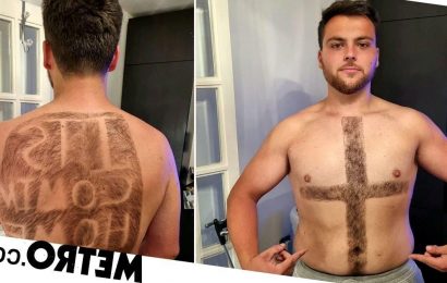 Football fan shaves England flag into chest hair and 'It's Coming Home' on back