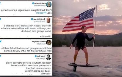 Mark Zuckerberg wakeboards holding American flag in cringeworthy clip
