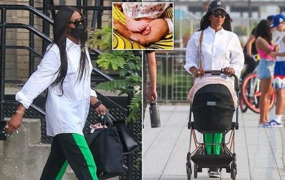Naomi Campbell, 50, is seen with her newborn daughter for FIRST TIME