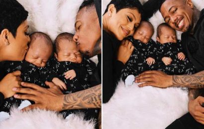 Nick Cannon poses with 1-month-old twins & ex Abby De La Rosa for first time after welcoming another son three weeks ago