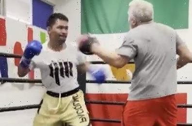 Watch Manny Pacquiao look electric in training as he reunites with trainer Freddie Roach ahead of Errol Spence fight
