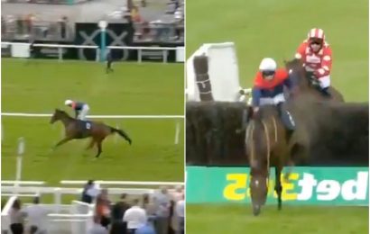 Watch jockey’s incredible recovery from near-certain fall before somehow going onto win