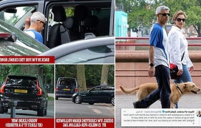 Khan is spotted using cars to drive 4.5 miles to walk his dog