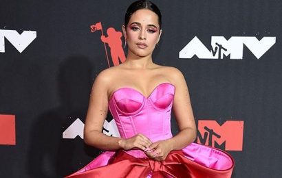Camila Cabello Looks Like Royalty In Strapless Red & Pink Gown As She Arrives At The MTV VMAs — Photos