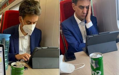 Ed Miliband is slammed by rail passenger for not wearing face mask