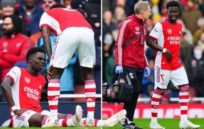 Bukayo Saka struggling to be fit for Arsenal's trip to Man Utd after suffering thigh injury against Newcastle