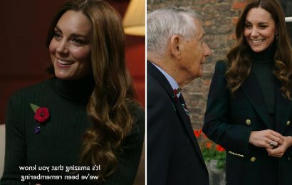 Kate Middleton beams as she meets up with WW2 veteran for tribute to fallen heroes ahead of Remembrance Sunday