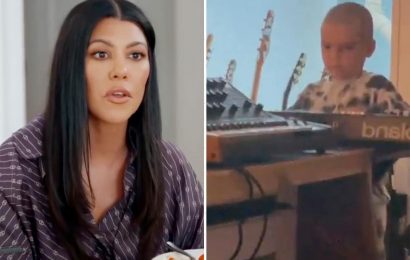 Kourtney Kardashian films her son Reign, 6, playing keyboard as fans slam her 'tone-deaf' posts after Astroworld tragedy
