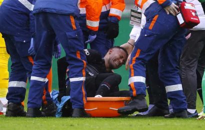 Neymar leaves St Etienne on crutches with foot in protective boot after PSG star suffers horror injury