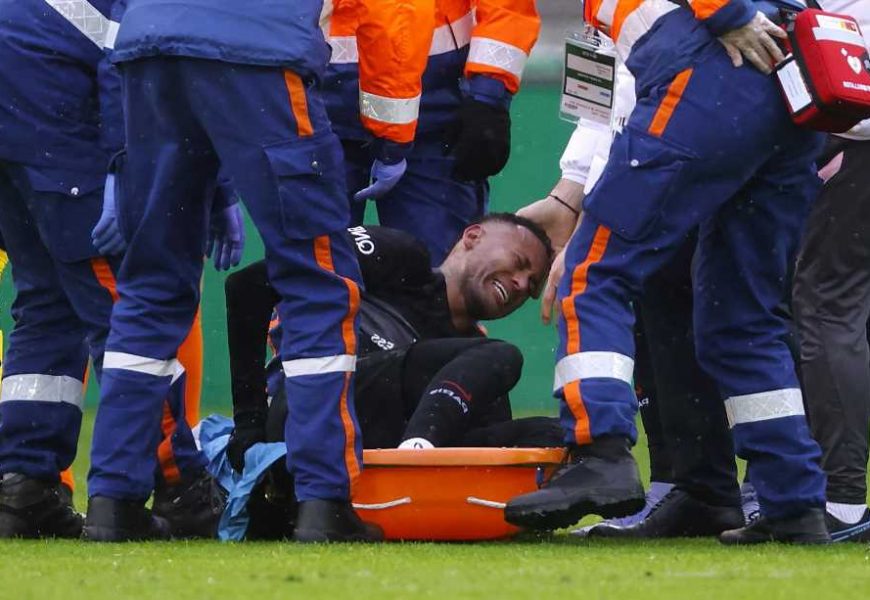 Neymar leaves St Etienne on crutches with foot in protective boot after PSG star suffers horror injury