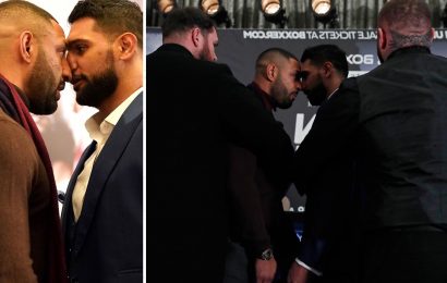 Sky Sports forced to apologise after Amir Khan and Kell Brook are pulled apart at foul mouthed face-off