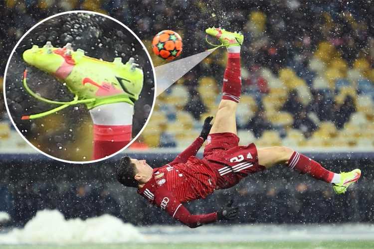 Watch Ballon d’Or hopeful Robert Lewandowski net incredible overhead kick with his LACES UNDONE in snowy Bayern win