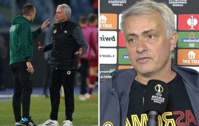 Watch Jose Mourinho's 'vintage' rant as he tries to get reporter to slam referee for him after Roma draw with Bodo/Glimt