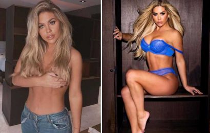 Bianca Gascoigne shows off a perfectly-toned physique in racy blue lingerie