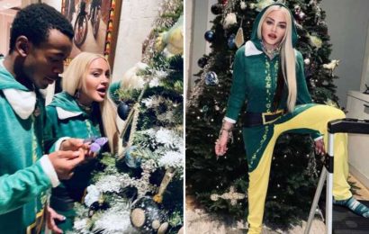Madonna, 63, dresses up as an elf as she decorates Xmas tree with kids at LA home
