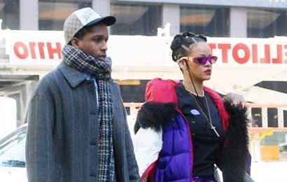 Rihanna Braves The Cold In A Purple Mini Skirt While Out With A$AP Rocky In NYC