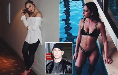 Eminem's daughter Hailie stuns in a black bikini as she takes a dip in a pool after celebrating 23rd birthday in Australia