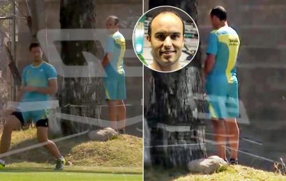 Ex-Everton ace Landon Donovan caught on camera peeing on tree during training