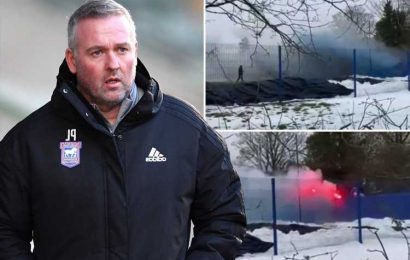 Furious Ipswich fans start FIRE outside training ground in angry protest calling for Paul Lambert to be sacked