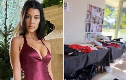 Kourtney Kardashian takes fans inside MESSY closet of her $8M mansion as space is filled with shoes and bags on floor