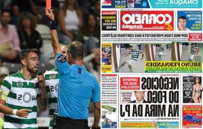 Man Utd target Bruno Fernandes smashes two dressing room doors in furious rage after being sent off for Sporting Lisbon – The Sun