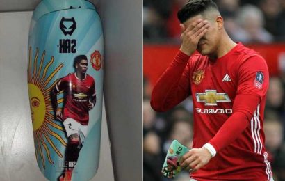 Manchester United defender Marcus Rojo spotted wearing unusual shinpads in their 4-0 demolition against Reading in the FA Cup third round