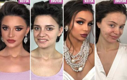 Striking transformation photos show what brides look like before and after wedding make-up