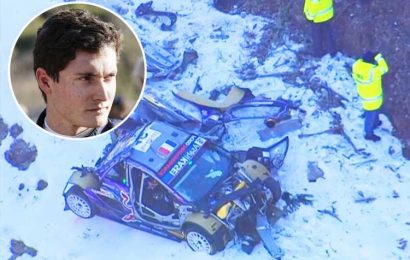 Terrifying moment rally car flips off a CLIFF in high-speed crash at Monte Carlo as drivers miraculously escape injury