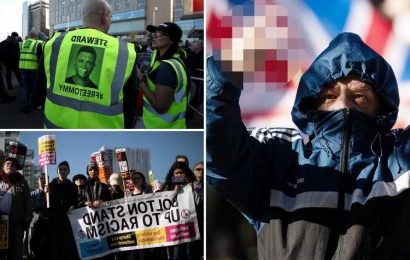 Tommy Robinson protesters gather outside BBC as anti-fascists shout 'racist scum'