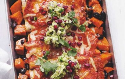 Tuck into sweet potato and black bean enchiladas with guacamole for dinner by following our quick and easy recipe