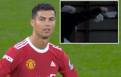 Watch Cristiano Ronaldo's shocked reaction at half-time whistle as Man Utd star shakes head following Liverpool mauling