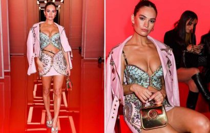 Lily James wows in plunging cut-out dress as she makes very sexy appearance at Milan Fashion Week