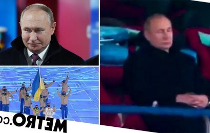Vladimir Putin "falls asleep" as Ukrainian team walks past at Winter Olympics