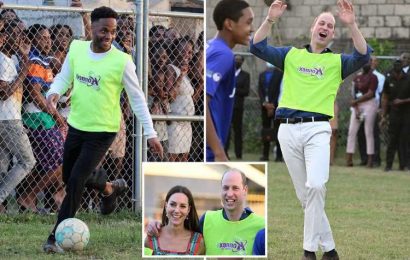 Prince William enjoys kickabout with England star Raheem Sterling and Villa ace Leon Bailey on royal tour in Jamaica