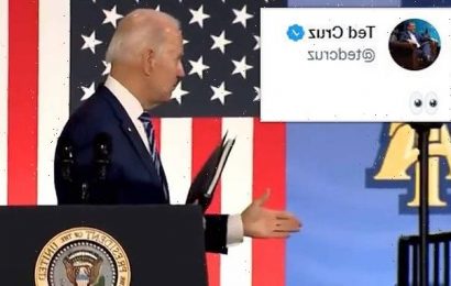 Anyone? Biden sticks out his hand and appears to &apos;shake thin air&apos;