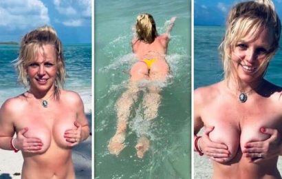 Britney Spears swims topless and tells fans to ‘say hello to my booty’ in revealing photo
