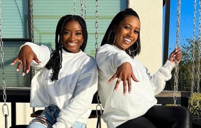 Simone Biles Matches With Friend Kayla Simone in "Bride" Sweaters and Engagement Rings