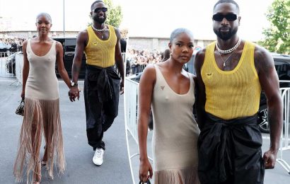 Gabrielle Union and Dwyane Wade match in see-through outfits at Prada show