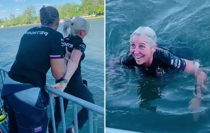 Watch Lewis Hamilton push Mercedes physio into river after she bet against F1 star at Canadian GP | The Sun